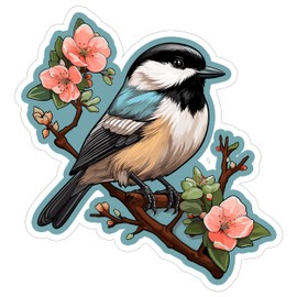 Black-Capped Chickadee Sticker 4 Inch Songbird Small Songbird - Waterproof Animal Vinyl Decal for Laptop Water Bottle Car Tumbler - Durable Aesthetic Long-Lasting Stickers for Adults ID44990