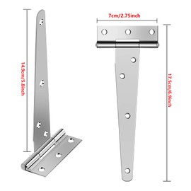 Chstarina 4 Pieces 150 mm T-Hinge Heavy Duty Triangle Hinges Door Hinges Galvanised T-shaped Hinges Garden Gate Hinge Foldable Galvanised for Garden Doors Shed Door Barn Doors Silver