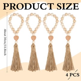 MAYJOYDIY 4Pcs Wood Bead Garland Farmhouse Tassels 30cm Beads Rustic Wooden Prayer Beads String Boho Wall Hanging Accent for Festival Wedding Home Dining Table Party Decoration