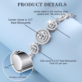 Jessery Diamond Tennis Bracelets For Women 925 Sterling Silver & White Gold Moissanite Tennis Chain Adjustable Bracelets For Women & Men