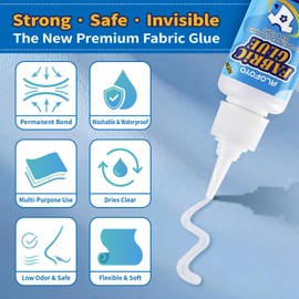 New Fabric Glue Permanent – 2.1 fl oz Washable Fabric Adhesive for Clothing, Clear Fabric Glue for Denim, Leather, Cotton, Polyester, Patches & DIY Repairs (2 Pack)
