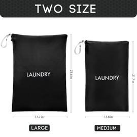 Travel Laundry Bag (2 Pcs - Large + Medium) - Foldable Waterproof Washable Wet Dry Bag for Gym, Swimming, Yoga, and Workout Perfect for Dirty Clothes, Bathing Suits, Travel Accessories Black