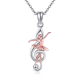 AXOMY Music Note Necklace 925 Sterling Silver Ballerina Necklace Music Note Pendant Necklaces Ballet Jewelry Gifts for Women Dancer
