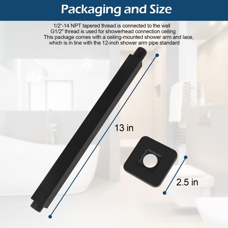 Ceiling Mounted Arm With Flange, Black Ceiling Shower Arm 12