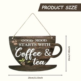 Tea Coffee Wooden Sign, Kitchen Wall Art Decor, Good Moon Starts with Coffee & Tea Hanging Plaques for Kitchen Pictures for Wall, Rustic Coffee Wall Art for Kitchen Bar Home Farmhouse Decoration