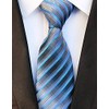 BESMODZ Men's Blue Grey Striped Zipper Tie Silk Pre-Tied Formal