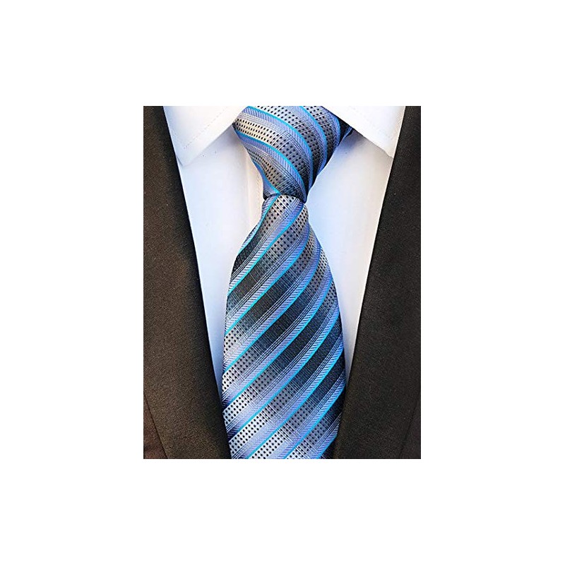 BESMODZ Men's Blue Grey Striped Zipper Tie Silk Pre-Tied Formal