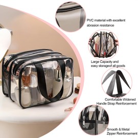 AmiCera Makeup Bag Toiletry Bag, Toiletry Bags for Women, Clear Make Up Bags with Handles, PVC Waterproof Plastic Cosmetic Travel Washbag with Zippers, for Women Girls Men, Transparent
