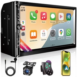 7 Inch Car Stereo with Wireless Apple CarPlay,Double Din Car Radio Androdi Auto,Bluetooth 5.2,IPS 1024 * 600 Display,FM Radio, Backup Camera,Online Navigation,178 * 100mm,Stereo Receivers