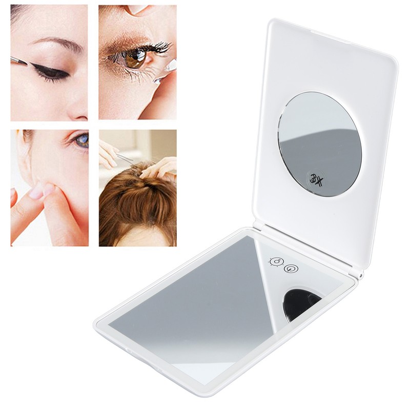 LED Makeup Mirror 3X Magnifying Lighted Compact Rechargeable Portable for