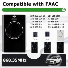2PCS 868MHZ Garage Door Opener Hand Transmitter Compatible with FAAC Garage Remote 4 Channels FAAC XT4 868 SLH LR, XT4 868 SLH, XT2 868 SLH, XT2 868 SLH LR,Black
