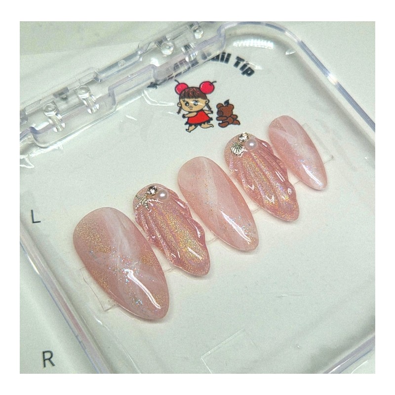shell glow [Handmade Nail Tip] Rainbow Magnetic Gel - Coffin