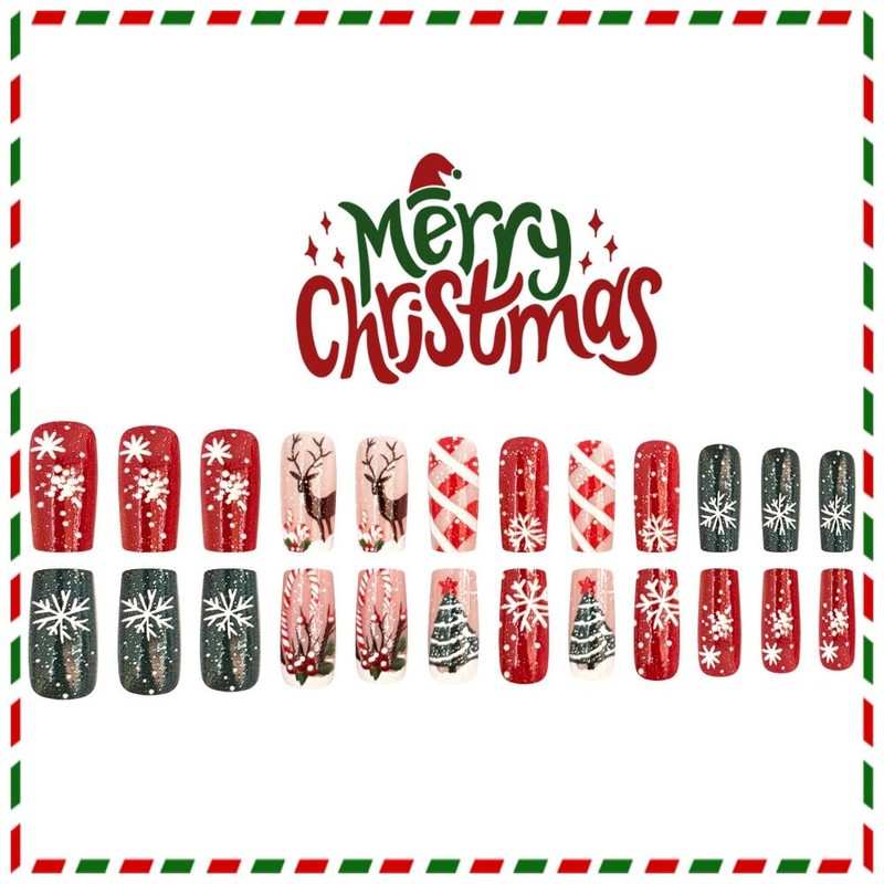 Christmas Press on Nails Medium Square Glue on Nail with