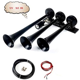 Viping Car Horn Black Three Tube The electromagnetic Electric Horn Solenoid Control Air Horn Waterproof Whistle 12V 165DB Loud Motor Car Sound Valve for Car Any Vehicle Truck Trains Boats Lorrys Vans