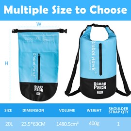 elthmpr Waterproof Dry Bag 20 L - Waterproof Bag Pack Sack with Adjustable Shoulder Strap Storage Bag Waterproof Duffel Bag for Swimming Boating Kayaking Rafting Snowboarding