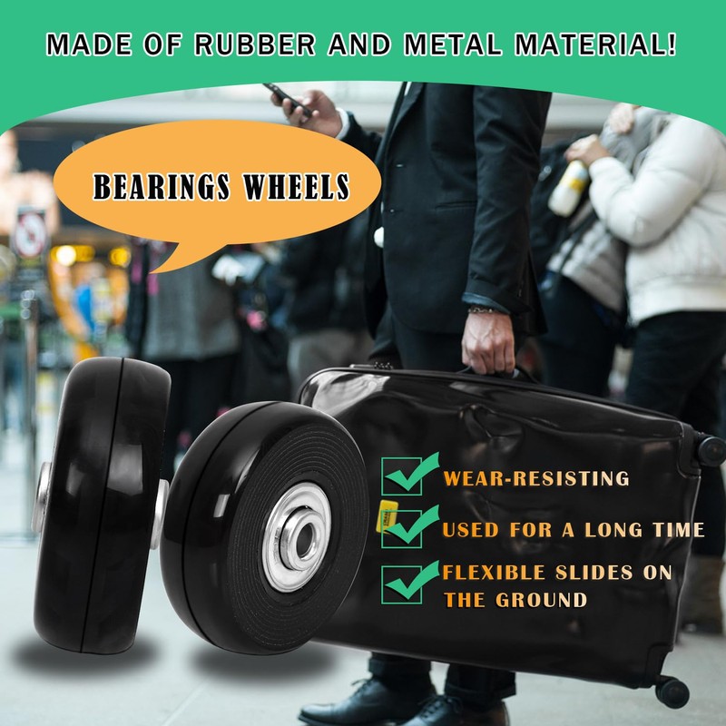 50mm x 18mm Luggage Replacement Wheels Set 4Pcs Rubber Suitcase