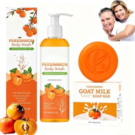 Rhoms Persimmon Soap and Persimmon Body Wash Set, Persimmon Soap and Body Wash for Deep Cleansing, Moisturizing Body Cleanser, Gentle Body Wash for Dry & Itchy Skin (1 Set)