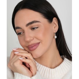 LILY LUSTRE 925 Sterling Silver Handpicked AAAA Quality Natural White Freshwater Cultured Round Pearl Drop Dangle Leverback Earrings for Women, 11-12mm