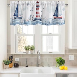 Nautical Lighthouse Valance Curtains,Rod Pocket Valances for Windows,Small Window Treatment Valances for Kitchen,Living Room,Bedroom,Bathroom,Home Decor,18x52 Inch,1 Panel,Sea Ocean Sailboat