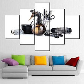 Wall Art for Living Room Professional Hairdresser Tools Paintings White Pictures Multi Panel Prints Artwork on Canvas Giclee Modern Home Decor Wooden Stretched and Framed Ready to Hang(60''Wx40''H)