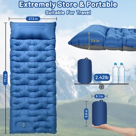 Camping Sleeping Pad, Extra Thick 6 Inch Camping Mat with Pillow Built-in Foot Pump Ultralight Inflatable Sleeping Pads Compact for Hiking Backpacking Camping Traveling Tent, Portable Sleeping Mat