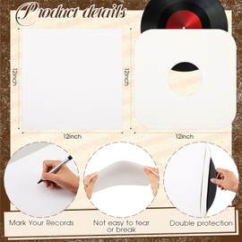 40 Pcs Record Jackets Set Outer Vinyl Record Jackets Inner Record Sleeves for 12 Inch Blank Album Covers with Round Corners and Center Hole Cardboard Album Jackets for LP Vinyl Collector Lovers, White