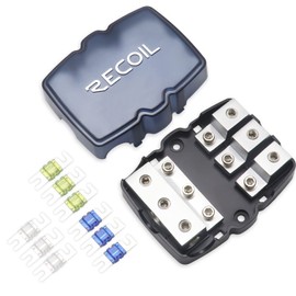 RECOIL MFH13 3-Way Mini-ANL Fused Distribution Block, 3 X 0/2/4 Gauge in / 3 X 4/8 Gauge Out Fused Distribution Block with 60A, 80A, 100A Fuses, Solid Brass for Maximum Power Transfer