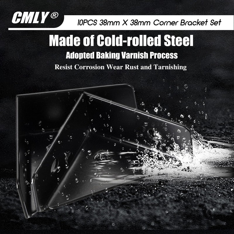 CMLY Corner Brackets, 10Pcs 38mm x 38mm, Black Steel, Triangle