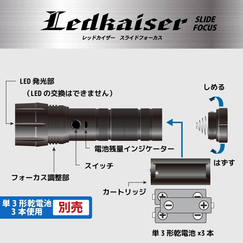 Ohm Electric LHA-KS331PZ-K2 08-1041 OHM LED Zoom Light, Slide Focus,