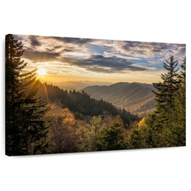 Elephant Stock Sunrise In Smoky Mountains Canvas - 1 Panel Mountain Pictures Wall Decor - Nature Wall Art, Mountain Canvas Wall Art Photography - Mountains Wall Art for Nature Lovers - 24" X 16"