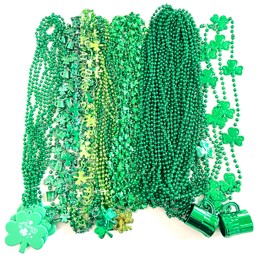 YSPPF 66 Pcs With 7 Styles St Patrick's Day Shamrock Beads Necklaces Irish Green St. Patrick's Beer Mug Beads Necklaces Party Parade Decorations
