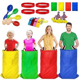Potato Sack Race Bags - 32PCS Outdoor Games Sack Race Bags for Adults and Kids,3 Legged Race Bands,Egg Spoon Relay Race,Bean Bag Toss,Party Games for Kids,Field Day Games for Adults