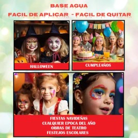 Maquillaje Artístico 12 Arcoíris Pinta Cara Pincel Base Agua