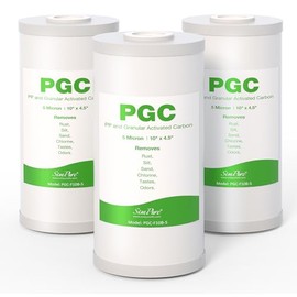 SimPure 5 Micron 10" x 4.5" Sediment and Carbon Whole House Water Filters, PGC Replacement Cartridge for GE FXHTC, GXWH40L, RFC-BB / 155141-43, WRC25HD, WDGD-5005, W10-PR, W15-PR, 3 Pack