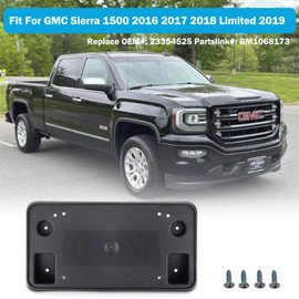 Front License Plate Frame for GMC Sierra 1500 2016 2017 2018 for 2019 Sierra 1500 Limited Front Bumper License Plate Holder Mounting Bracket Replace # 23354525 GM1068173