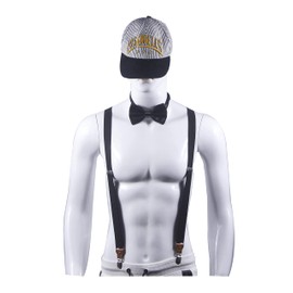 Doloise Suspenders Men&Women Bowtie Set X back Suspender For Wedding, Formal Events with 1 Inch Wide Elastic Braces （Black）