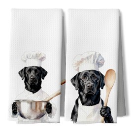 Funny Chef Black Labrador Retriever Gifts Kitchen Dish Towels, Black Lab Gifts, Labrador Retriever Decor Decorative Hand Tea Towels for Kitchen, 16x24 Inches Set of 2