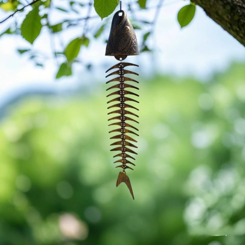 Fish Wind Chime, Fish Skeleton Wind Chime, Durable Metal Fish