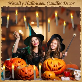PASRLD Velas Flotantes con Varita Mando a Distancia, 12 PCs Magic Led Taper Velas, Velas Sin Llama que Funcionan con Pilas para Colgar en Ventanas, Velas LED Eléctricas Parpadeantes