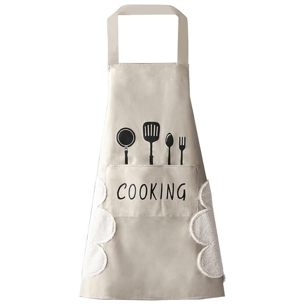 Kitchen Apron with Hand Wipe,Water-drop Resistant with 2 Pockets Cooking