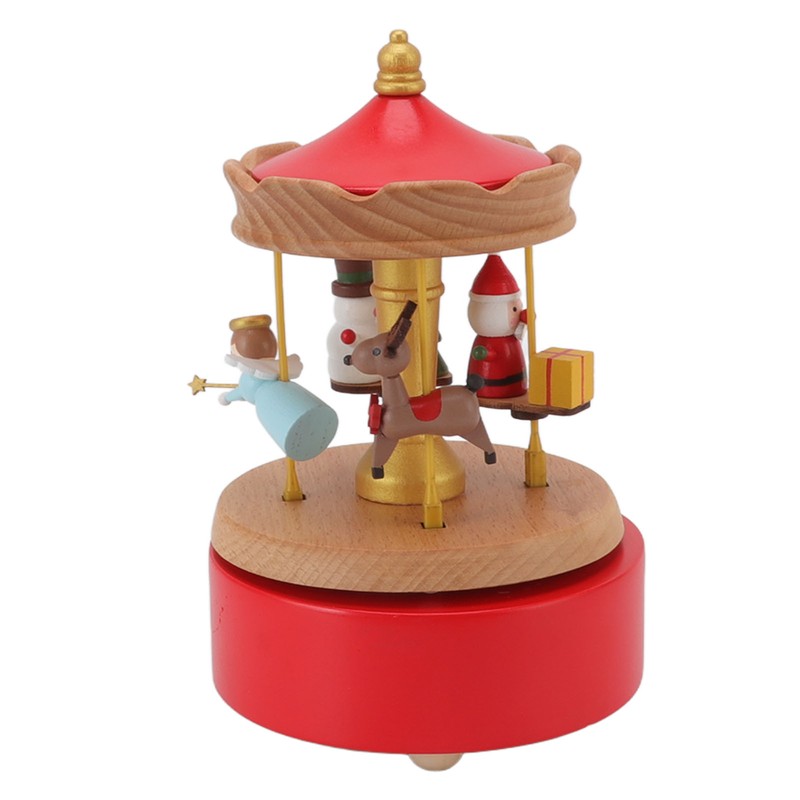 Christmas Music Box Wood Carousel Delicate Clockwork Musical Box Decoration