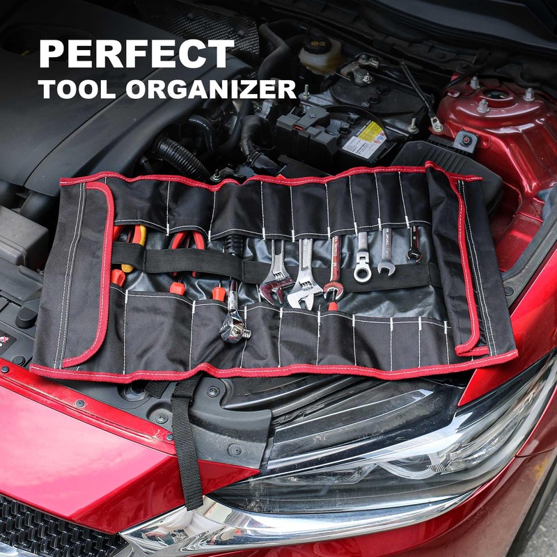 HAUTMEC 32-Pocket Tool Roll Bag, Heavy-Duty Wrench & Screwdriver Organizer,