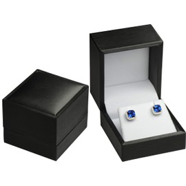 Black PU Earring Necklace Pendant Set Jewelry Gift Box Premium Soft Touch PU Leather Exterior Material Pure White Velvet Interior Size 2.5〞(W)*2.5〞(D)*2〞(H)