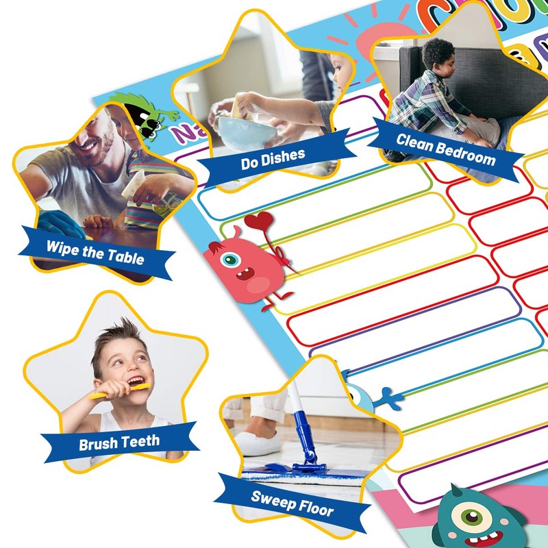Chore Chart for Kids Dry Erase Reward Chart Reusable Self-Adhesive