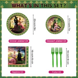 Birthday Tablewares, 96 Pcs Plates and Napkins, Happy Birthday Party Supplies Paper Dinner Plates for Movie Fans, Table Decorations, Serve 24