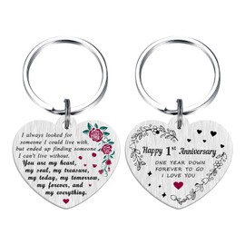FALOGI 1st Wedding Anniversary Keyring Gifts, Happy 1st Anniversary for Him Her, First Year Wedding Keyring for Husband Wife Couple