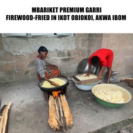 Mbariket Premium Nigerian Gluten-Free Garri Cassava Flakes + Turning Stick Bundle | (1x Turning Stick + 1lb Yellow Garri)