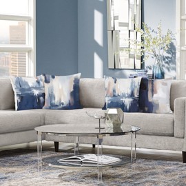 Bonhause Blue Abstract Cushion Covers 45 x 45 cm Abstract Art Painting Modern Decorative Throw Pillow Covers Soft Velvet Pillowcases for Sofa Couch Home Decor Set of 4