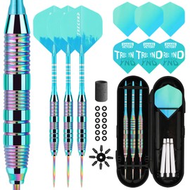 Trecynd Darts Metal Tip Set 3 Aluminum Shaft Metal Dart Set Professional Darts Steel Tip Sets + Extra Dart Flights 3 Replace Plastic Shafts Beginner or Professional Darts 22g (Green Blue)