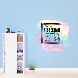 Watercolor One fine Fisherman Lives here Quote Home Wall Decoration Rustic Quotes Fishing with The Catch of his Life - Size: 20 in x 20 in